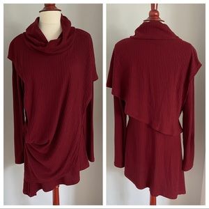 Asymmetrical 2-layer Cowl Neck Tunic in Red M